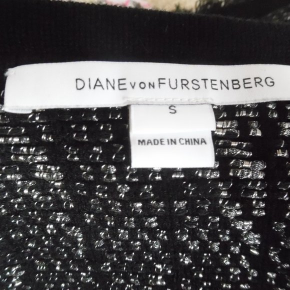 Diane von Furstenberg Sheila Metallic-Tweed Black Fringe Knit Sweater Jacket - Picture 10 of 14